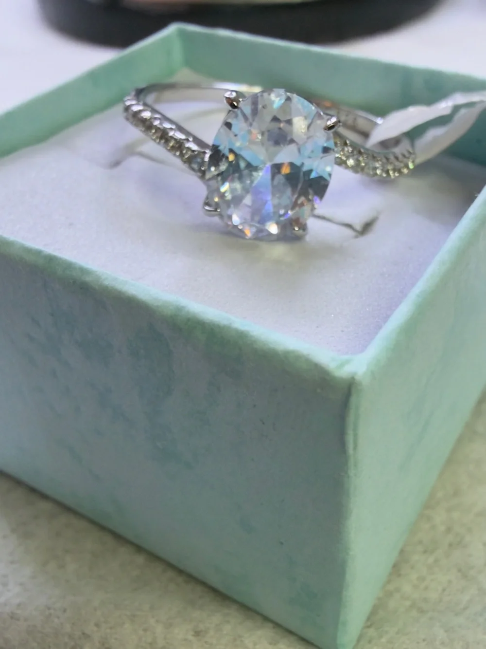 Oval CZ Stone Silver 925 stamp Halo Ring